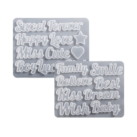 DIY Word Sweet/Forever/Happy/Family/Smile/Believe Silicone Molds, Resin Casting Molds, for UV Resin, Epoxy Resin Craft Making