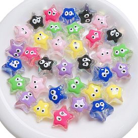 5Pcs Luminous Opaque Acrylic Beads, Glow in the Dark, Star with Eye