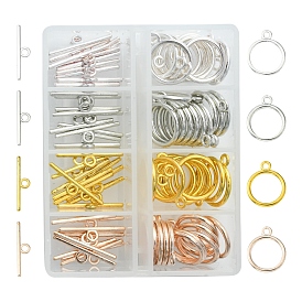 40 Sets 4 Colors Alloy Toggle Clasps, Flat Round, Cadmium Free & Nickel Free & Lead Free
