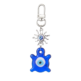 Tortoise/Teardrop with Evil Eye Lampwork Pendant Decorations, Alloy Sun & Swivel Clasps Charms for Bag Ornaments