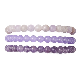 3Шт. браслетов из круглых бусин натурального аметиста, окрашенного малайзийского нефрита и лавандового аметиста для женщин