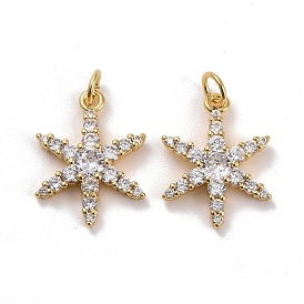 Brass Micro Pave Cubic Zirconia Pendants, Real 18K Gold Plated, Lead Free & Cadmium Free, Star