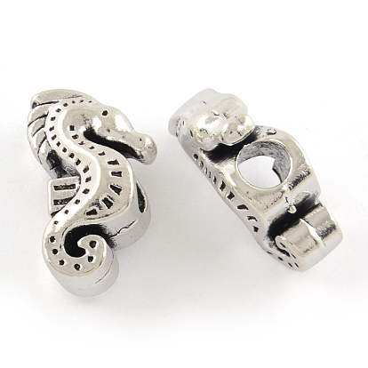 Tibetan Style Alloy European Large Hole Beads, Cadmium Free & Lead Free, Sea Horse, 19x11x9mm, Hole: 4mm, about 242pcs/1000g