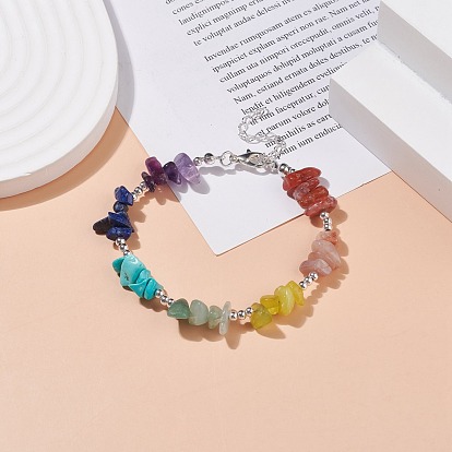 Natural & Synthetic Mixed Gemstone Chips Beaded Bracelet, 7 Chakra Jewelry for Women
