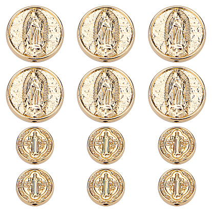 Perles en laiton, plaqué longue durée, plat rond avec cssml ndsmd croix dieu père christianisme religieux et vierge marie