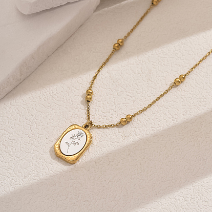 Женские винтажные прямоугольные ожерелья из нержавеющей стали с подвеской в виде цветка розы, золотые