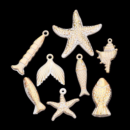 Marine Organism Theme ABS Plastic Imitation Pearl Pendants, Mixed Shapes Charms, Golden Metal Enlaced