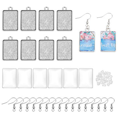 Сделай сам серьги, Сеттинги для кабошонов или кулона, сплав, тибетский стиль , медные крючки и стеклянные кабошоны, прямоугольные