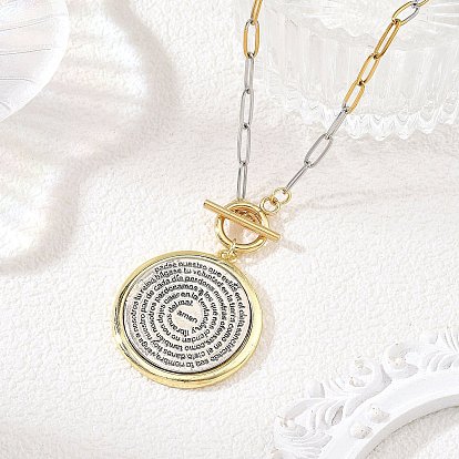 Colliers bicolores 304 Chaîne trombone en acier inoxydable avec pendentif pièce de monnaie biblique à caractère religieux