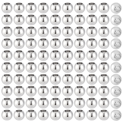 100Pcs 304 Stainless Steel European Beads, Barrel, Large Hole Beads