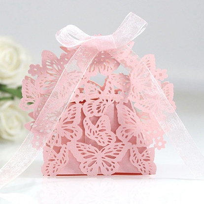 Creative Folding Wedding Candy Cardboard Boxes, Small Paper Gift Boxes, Hollow Butterfly with Ribbon