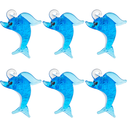 6 шт. светящиеся стеклянные подвески, дельфин, светится в темноте