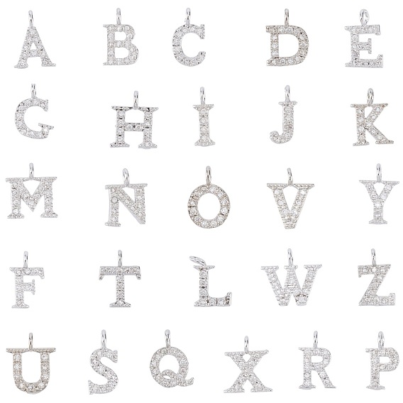 Brass Micro Pave Cubic Zirconia Pendants, Letter A~Z