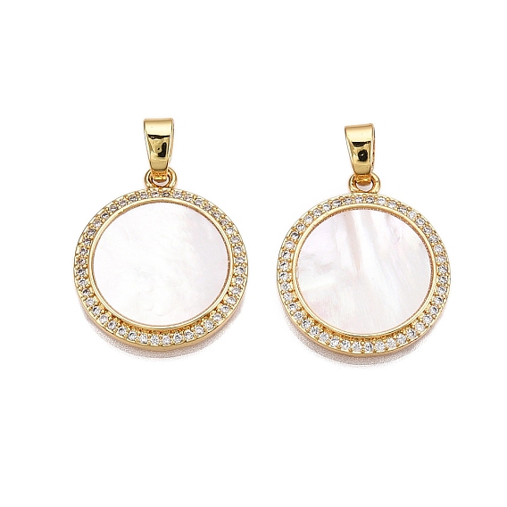 Латунные микропаве прозрачные подвески с фианитом, без кадмия и без свинца, с оболочкой, плоские круглые прелести