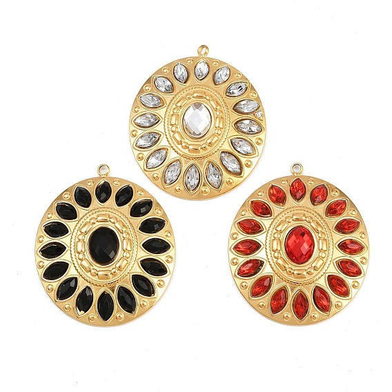 304 подвески из нержавеющей стали Rhinstone, овальные, реальный 18 k позолоченный, ионное покрытие (ip)