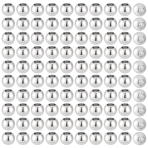 100Pcs 304 Stainless Steel European Beads, Barrel, Large Hole Beads