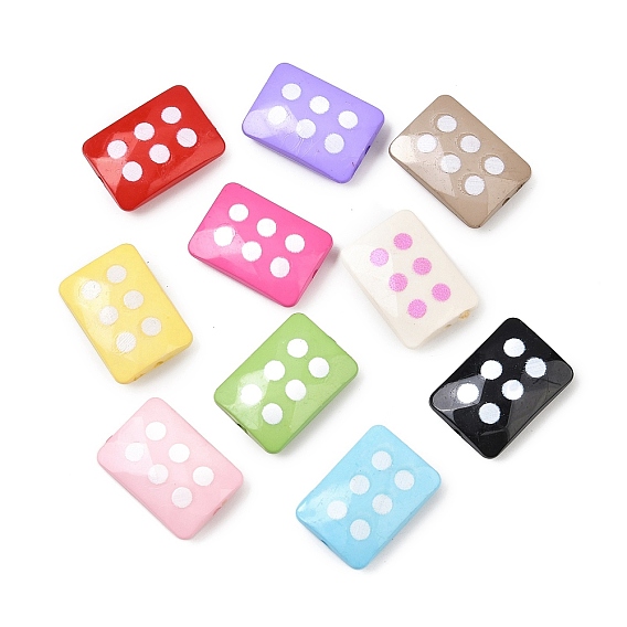 Непрозрачные печатные бусы акриловые, прямоугольник с точкой