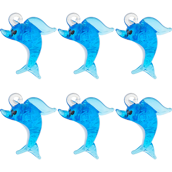 6 шт. светящиеся стеклянные подвески, дельфин, светится в темноте