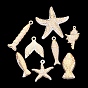 Marine Organism Theme ABS Plastic Imitation Pearl Pendants, Mixed Shapes Charms, Golden Metal Enlaced