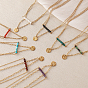 304 Stainless Steel Textured Coin Pendant Double Layer Necklaces, Faceted Round Natural Stone Necklaces for Women, Real 18K Gold Plated