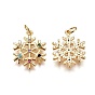 Brass Micro Pave Cubic Zirconia Pendants, with Enamel and Jump Ring, Christmas, Snowflake