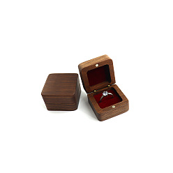 Magnetic Wooden Ring Storage Boxes, with Flip Cover & Velvet Inside, Square