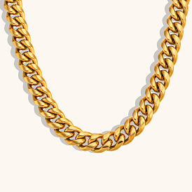 Smooth 12mm Cuban Link Hip Hop Fashion Stainless Steel 18K Gold Plated Necklace