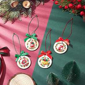 Рождественский венок, подвесное украшение из дерева, с полиэстеровым бантом для подвесных елочных украшений