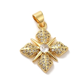 Rack Plating Brass Micro Pave Clear Cubic Zirconia Pendants, Long-Lasting Plated, Cadmium Free & Lead Free, Flower