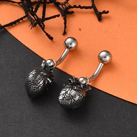 Heart 316 Surgical Stainless Steel Dangle Belly Button Rings, Piercing Navel Rings, Barbell Body Jewelry for Women