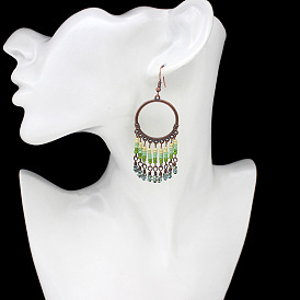 Bohemian Beach Vacation Style Colorful Tassel Round Pendant Earrings