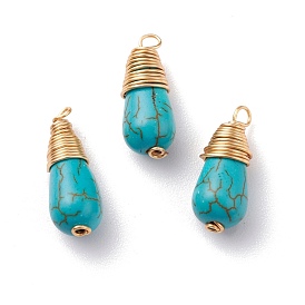 Synthetic Turquoise Pendants, with Real 18K Gold Plated Eco-Friendly Copper Findings, Long-Lasting Plated, Teardrop