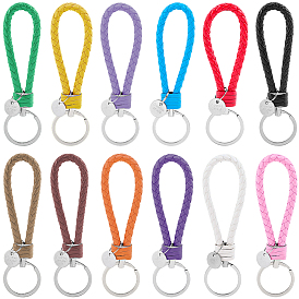 12 шт. 12 цвета вязальные брелки из искусственной кожи, брелки на запястье, с кольцами для ключей из сплава с платиновым покрытием