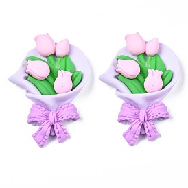 Непрозрачные кабошоны из смолы, букет тюльпанов/цветов