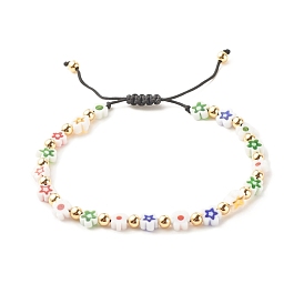 Fleur au chalumeau avec bracelet de perles tressées en étoile, bracelet d'amitié réglable pour femme