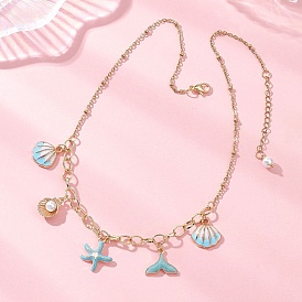 Подвеска в форме морской звезды из эмалевого сплава с китовым хвостом, латунной цепочкой и 304 цепочкой-спутником из нержавеющей стали для женщин, золотые