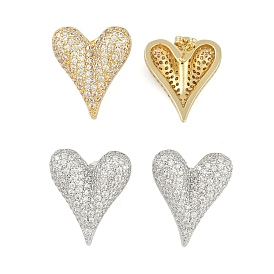 Heart Clear Cubic Zirconia Stud Earrings, Rack Plating Brass Earrings for Women, Cadmium Free & Lead Free, Long-Lasting Plated