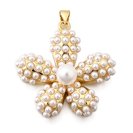 Латунные подвески, цветок, с абс пластмассовой имитационной жемчужиной, долговечный, без кадмия и без свинца, стойки покрытие, реальный 18 k позолоченный