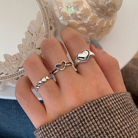 Vintage Heart Ring Set - 3 Piece Metal Joint Rings for Women