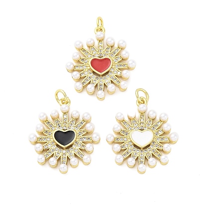 Латунные подвески с имитацией жемчуга из микрофибры и эмали из АБС-пластика, сердце прелести, с целью перехода в кольце, без кадмия и без свинца, реальный 16 k позолоченный
