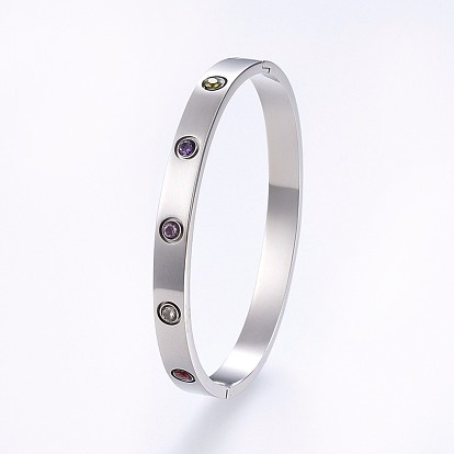 304 Stainless Steel Bangles, with Cubic Zirconia