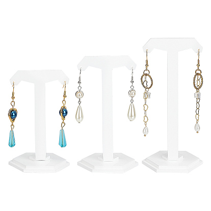 3 размеры т-образных непрозрачных акриловых висячих подставок для серег, с магнитными застежками и шестигранными основаниями