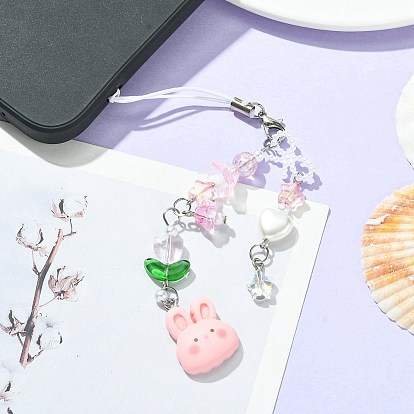 Correas móviles con cuentas de vidrio y conejo de resina, cordon de nylon accesorios moviles decoracion