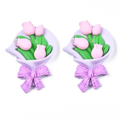 Непрозрачные кабошоны из смолы, букет тюльпанов/цветов