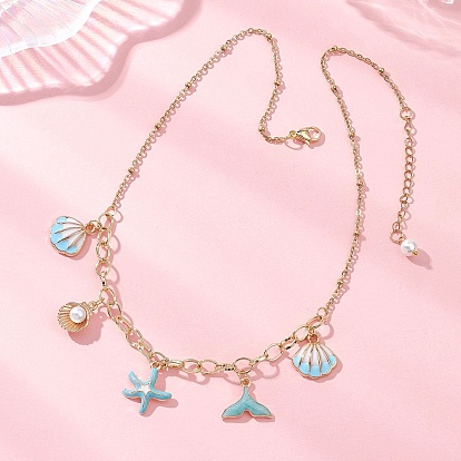 Подвеска в форме морской звезды из эмалевого сплава с китовым хвостом, латунной цепочкой и 304 цепочкой-спутником из нержавеющей стали для женщин, золотые