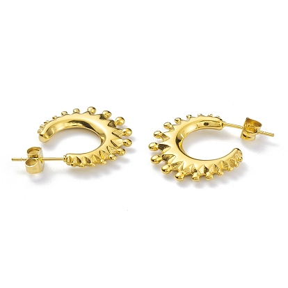 304 Stainless Steel Sun Stud Earrings, Half Hoop Earrings for Women, Ion Plating(IP)