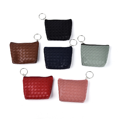 Кошельки из искусственной кожи с ромбовидной текстурой, кошелек для мелочи, Прямоугольный ключ с застежкой-молнией и железными брелоками, платина