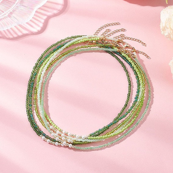 6 шт. 6 цвета ожерелья из белого круглого жемчуга и стеклянных бусин, с 304 концевыми цепями из нержавеющей стали, золотые