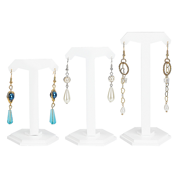 3 размеры т-образных непрозрачных акриловых висячих подставок для серег, с магнитными застежками и шестигранными основаниями