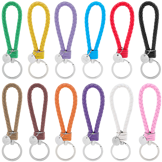 12 шт. 12 цвета вязальные брелки из искусственной кожи, брелки на запястье, с кольцами для ключей из сплава с платиновым покрытием